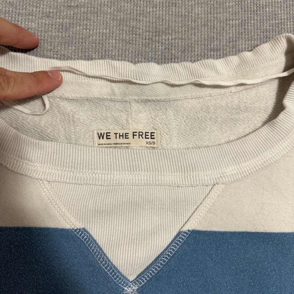 We The Free Free People Striped Short Sleeve Sweatshirt Blue White Womens XS/S - Picture 6 of 12